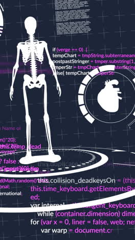 animación del procesamiento de datos y el esqueleto sobre fondo negro