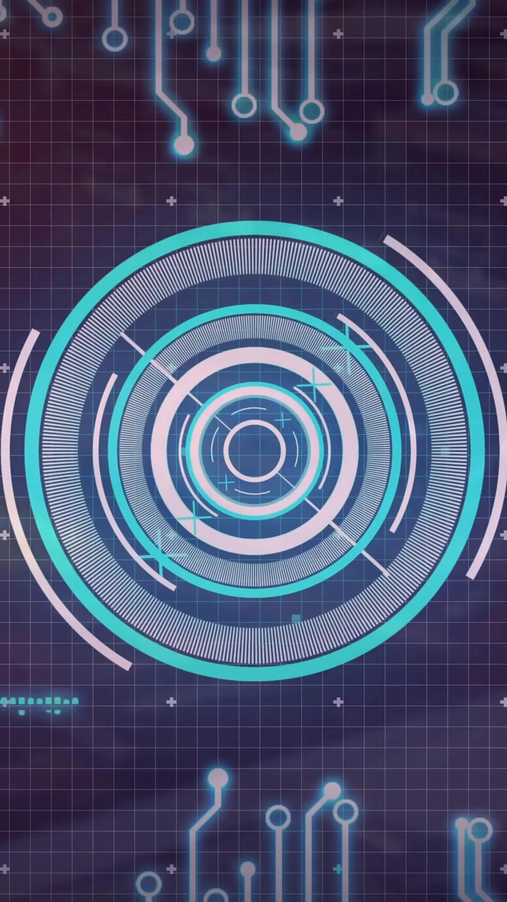 Circuit board and digital target animation over grid background