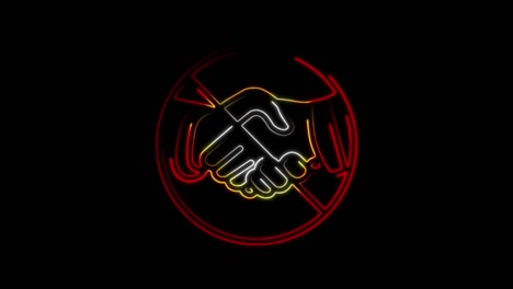 neon line no handshake icon isolated on black background. no handshake for virus prevention concept. bacteria when shaking hands. 4k video motion graphic animation.