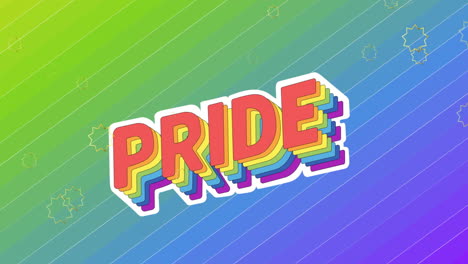animación de orgullo texto lgbtq y estrellas cayendo sobre el fondo del arco iris