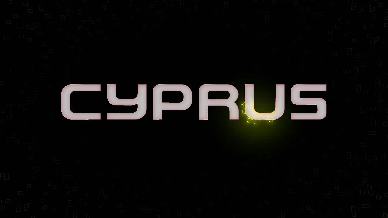 Grafica animata CYPRUS elettrificata e lampeggiante in bianco, giallo e nero