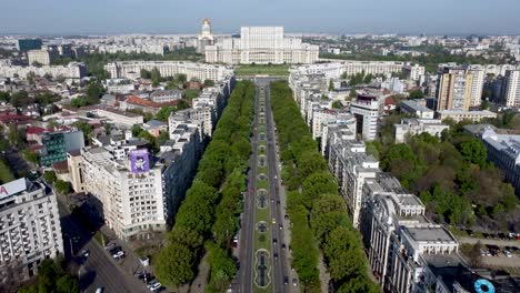 drone dolly over unirii boulevard toward palace of the parliament, bucharest