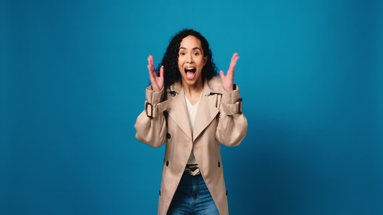 Woman in Trench Coat with Curly Hair