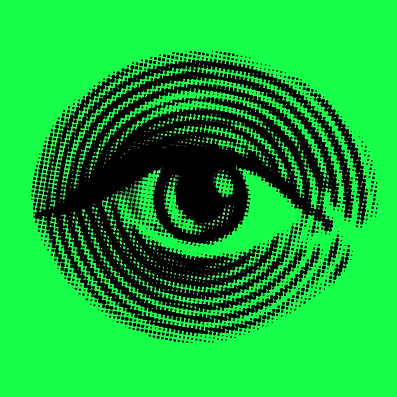 Retro øje grafisk design animation, gennemsigtig 4K video, green screen.