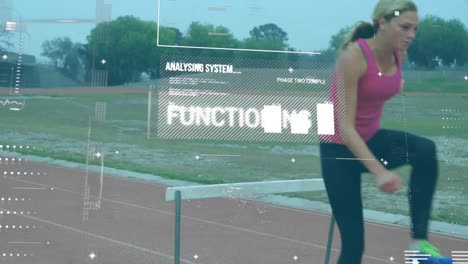 procesamiento de datos contra atletas femeninas saltando obstáculos