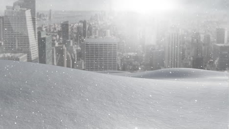 snow falling and cityscape