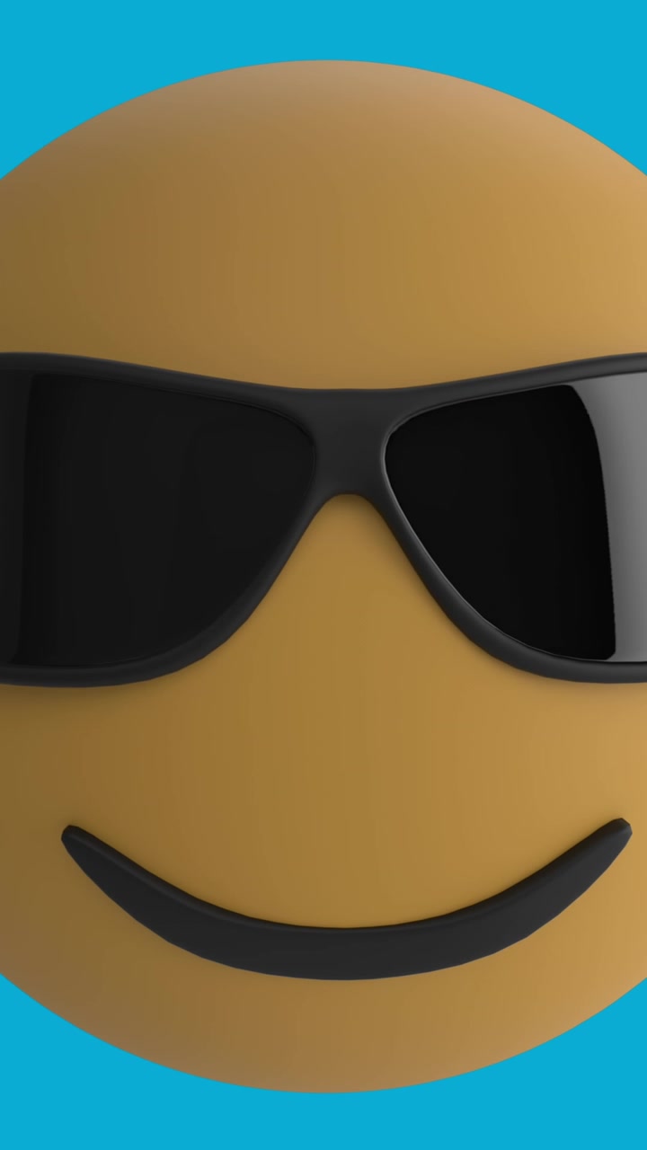 Animazione di icona emoji con occhiali da sole e icone email su sfondo blu