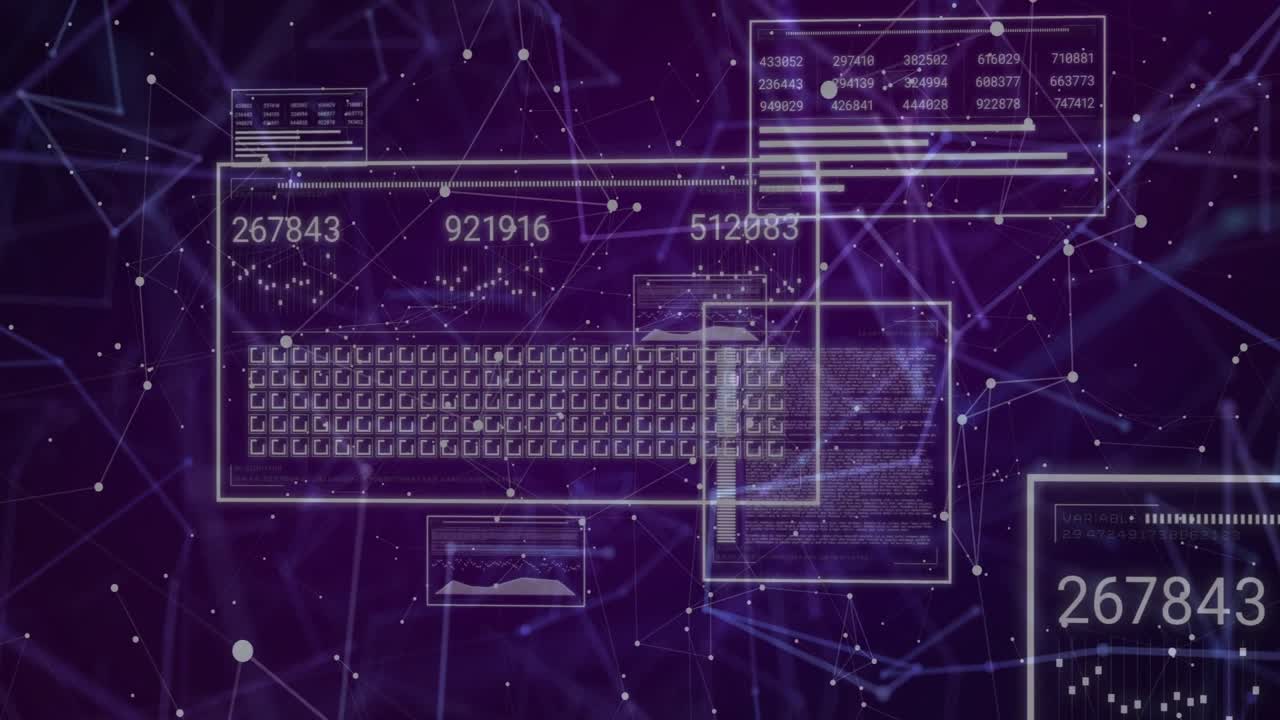 Single wireframe dropping causing cluster forming showing cycling numbers receding for data display