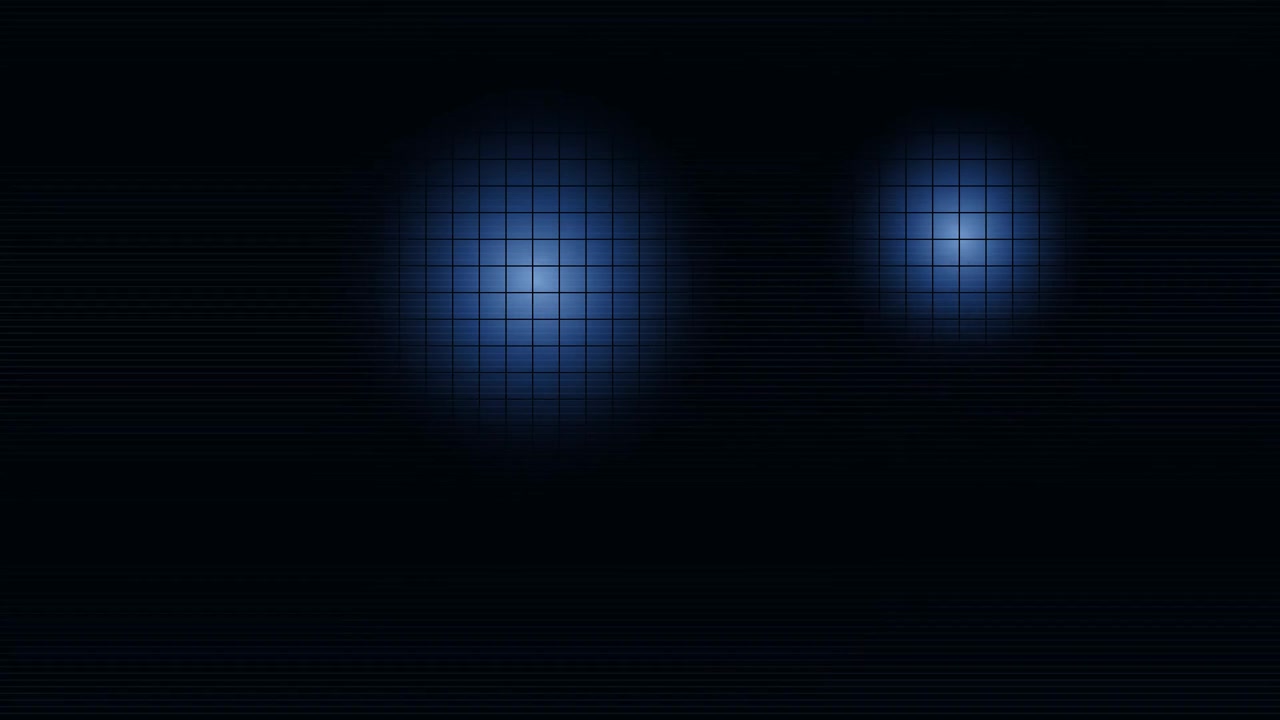 Abstract Motion Graphic of Glowing Blue Grid Spheres on Dark Background