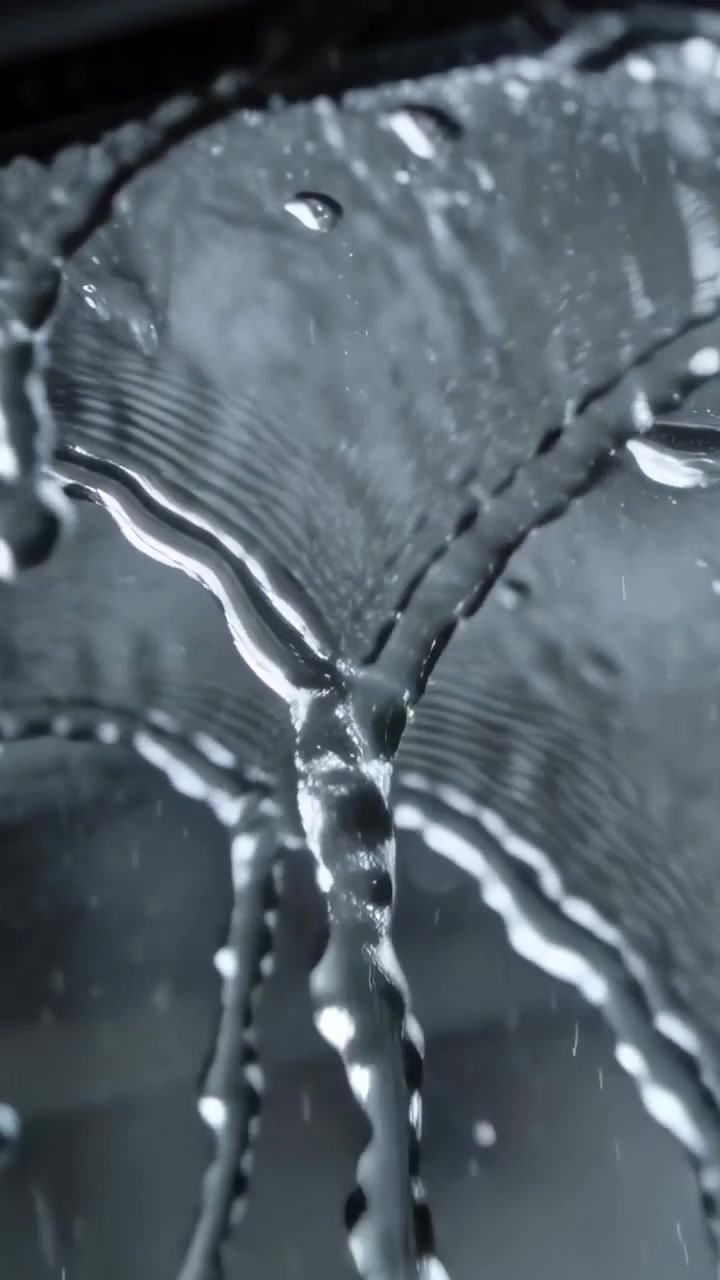 Vertikales Video: Vertikale Rinnsale fließen an einer Fensterscheibe herunter, der Regen erzeugt Tropfen.