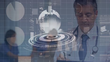 animación del procesamiento de datos y el mundo sobre diversos médicos