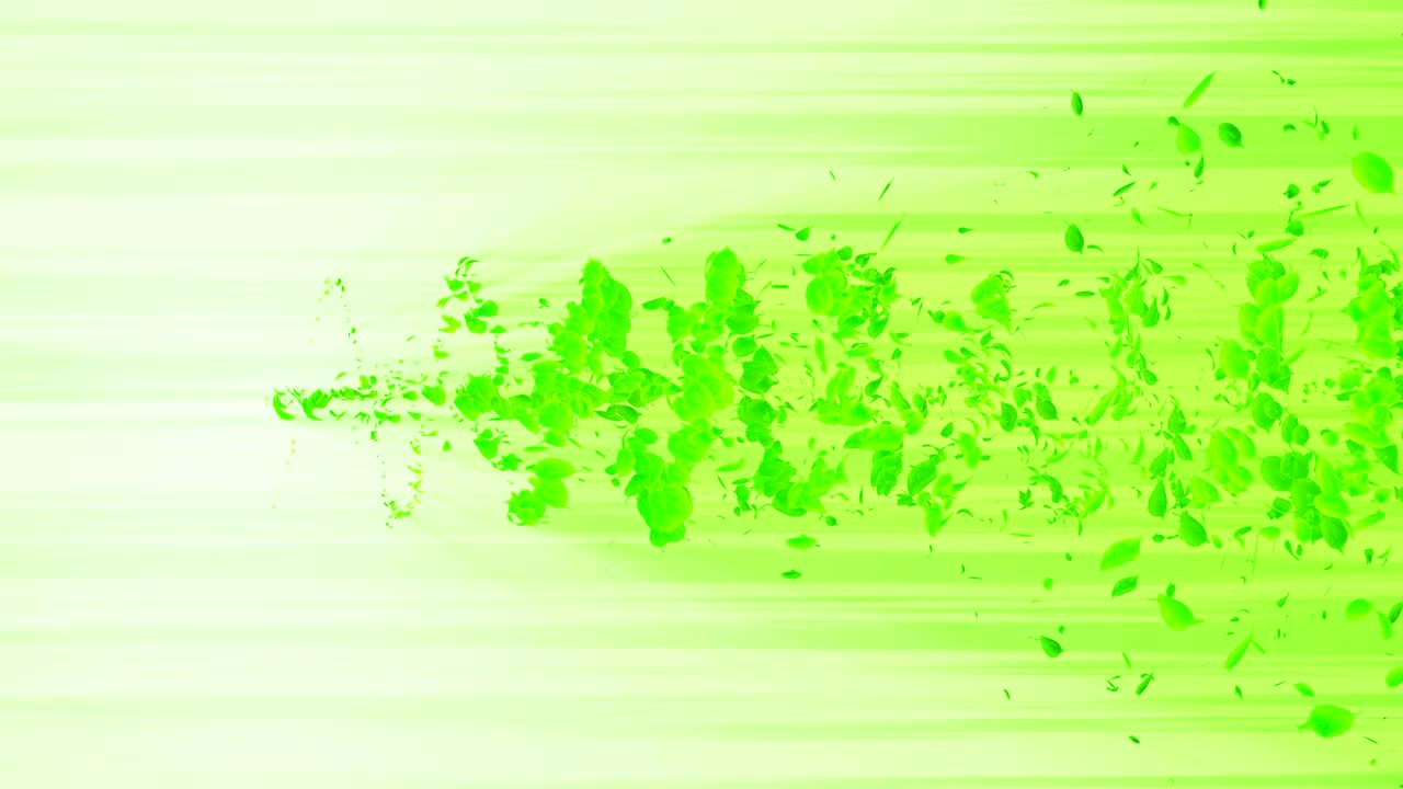 вихрь из зеленых листьев. спиральная блестящая частица сезонных листьев, танцующий лист, красочная анимация цикла туннеля природы.