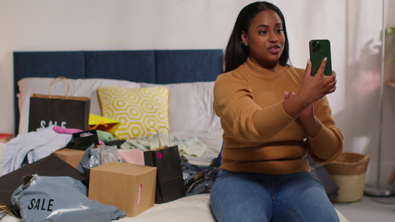 Woman Excited About Online Shopping Haul