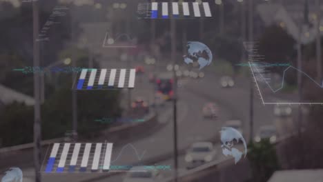 Animation-of-data-processing-against-aerial-view-of-city-traffic