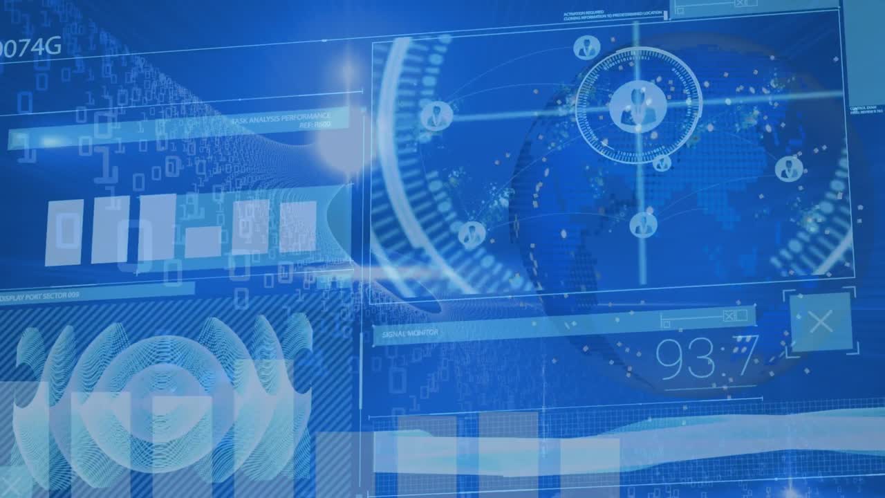 스크린에서 통계와 데이터 처리의 애니메이션