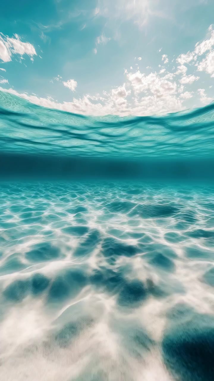 Vista subacquea di acqua oceanica limpida e turchese con luce solare scintillante