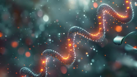 abstract dna or molecular strand with glowing particles