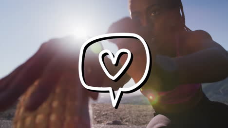 stretching outdoors, woman with heart animation overlay in exercise routine