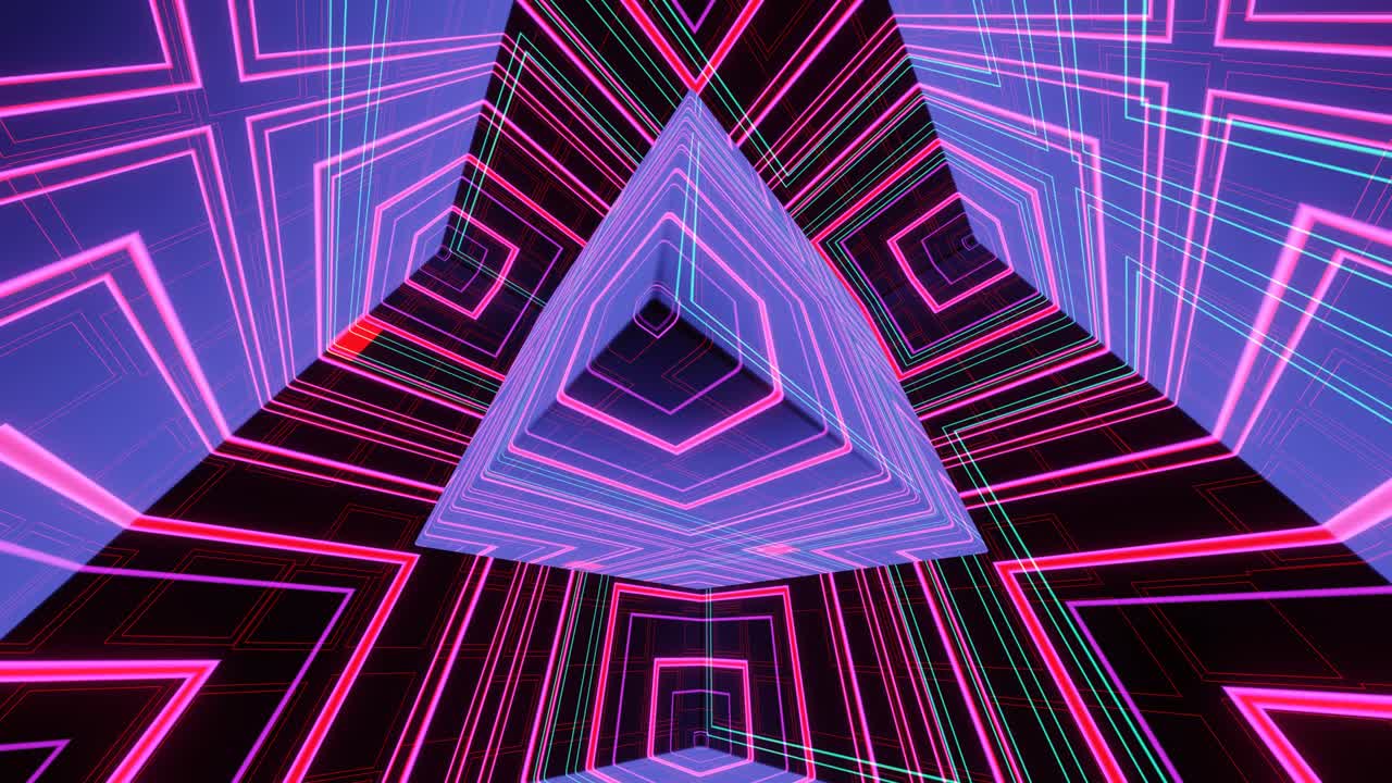 VJ loop surreal rotating neon cube.