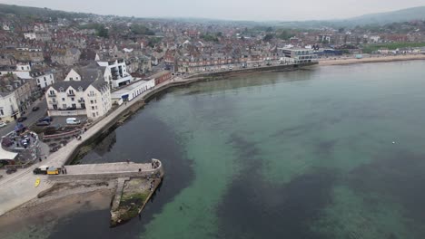 swanage dorset town and seafront uk drone aerial view