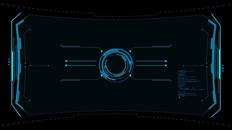 Blue futuristic hud interface background glowing circular scanner cyber frame thin lines dark copy