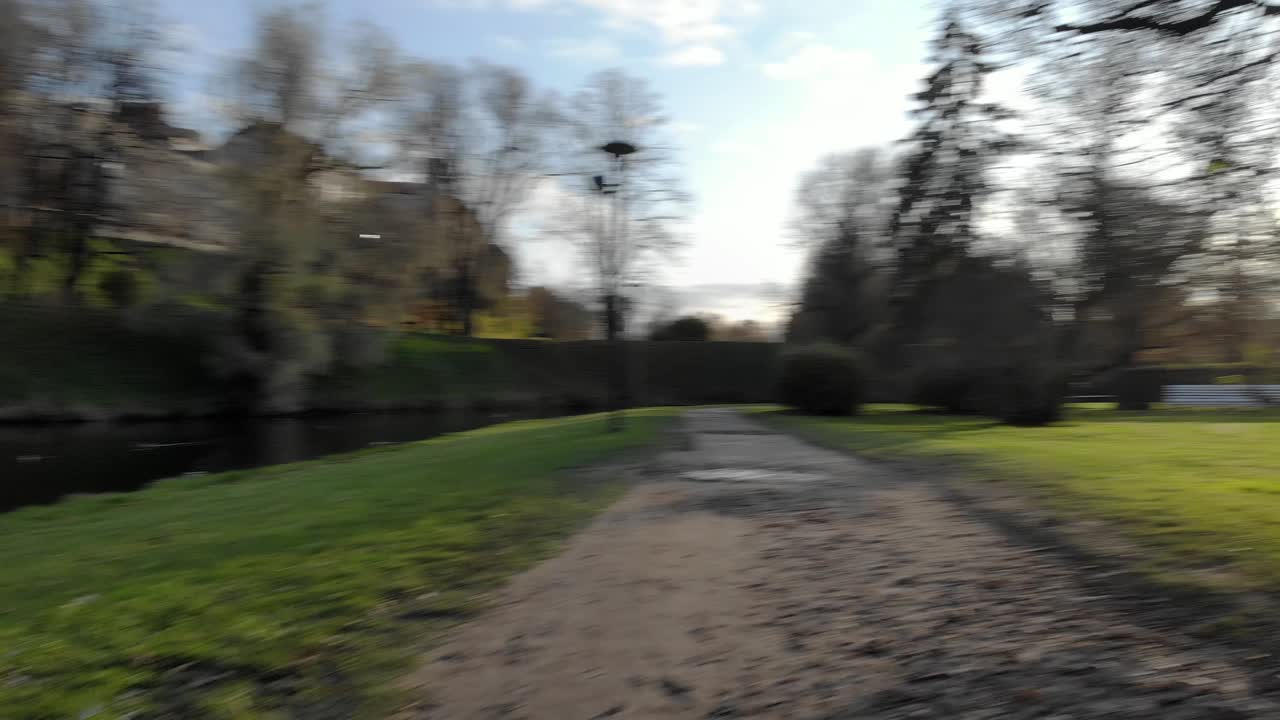 Autumn Day in City Park with Canal