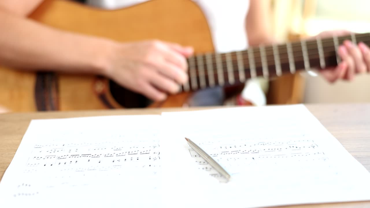 Playing Guitar with Sheet Music
