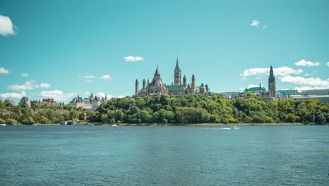 parliament hill from the quebec side of the ottawa river time lapse