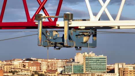 very close up aerial view of a crane over the city of salamanca