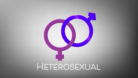 animation of text heterosexual and linked pink and purple female and male gender symbols, on grey