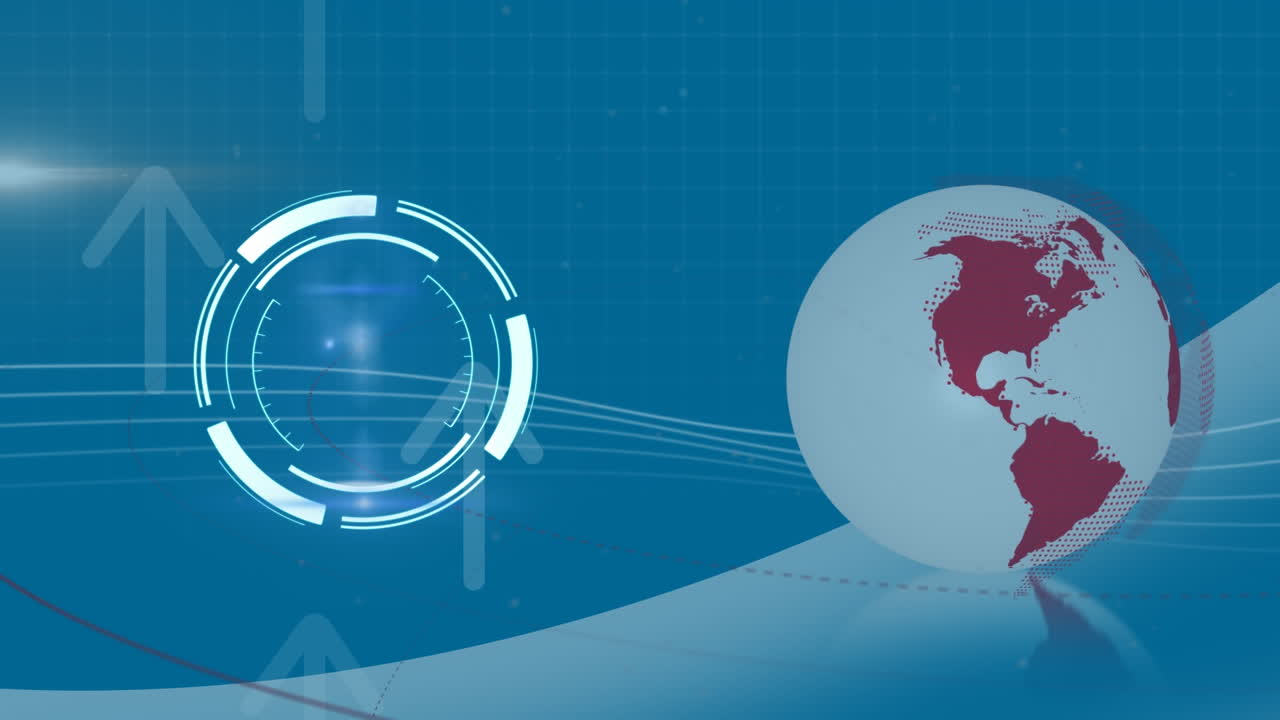 Animación de barrido de visor sobre un icono de nube y una red de conexiones en fondo azul
