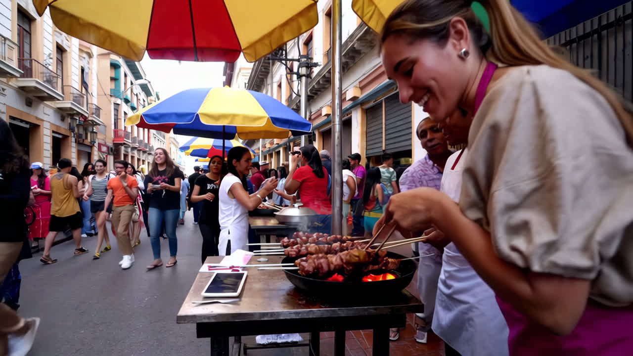 Cena de mercado de comida de rua na América Latina.