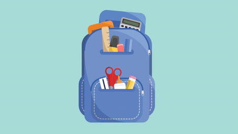 animación del icono de la bolsa escolar que se mueve sobre un fondo verde