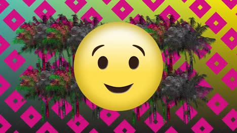 emoji, palmeras y un patrón cuadrado