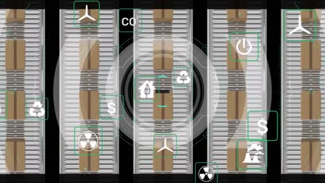 Animation-of-data-processing-over-cardboard-boxes-on-conveyor-belts