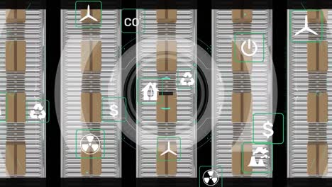 animación del procesamiento de datos sobre cajas de cartón en cintas transportadoras