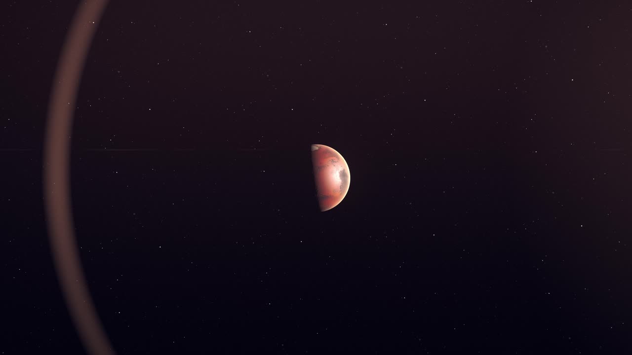 Mars Half Face Lit With Stars Background - animation