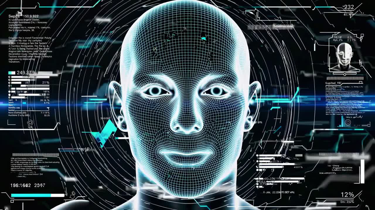 AI Human Face with Digital Interface