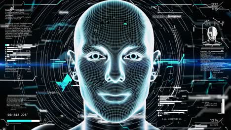 ai human face with digital interface