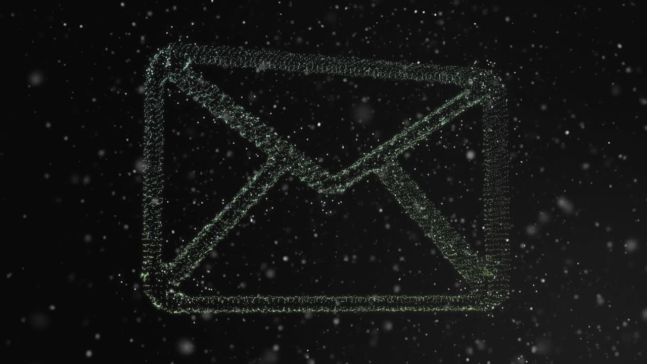 Animation of white spots floating over message icon against black background