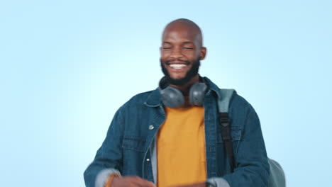 Black-man,-pointing-up-and-advertising-with-OK