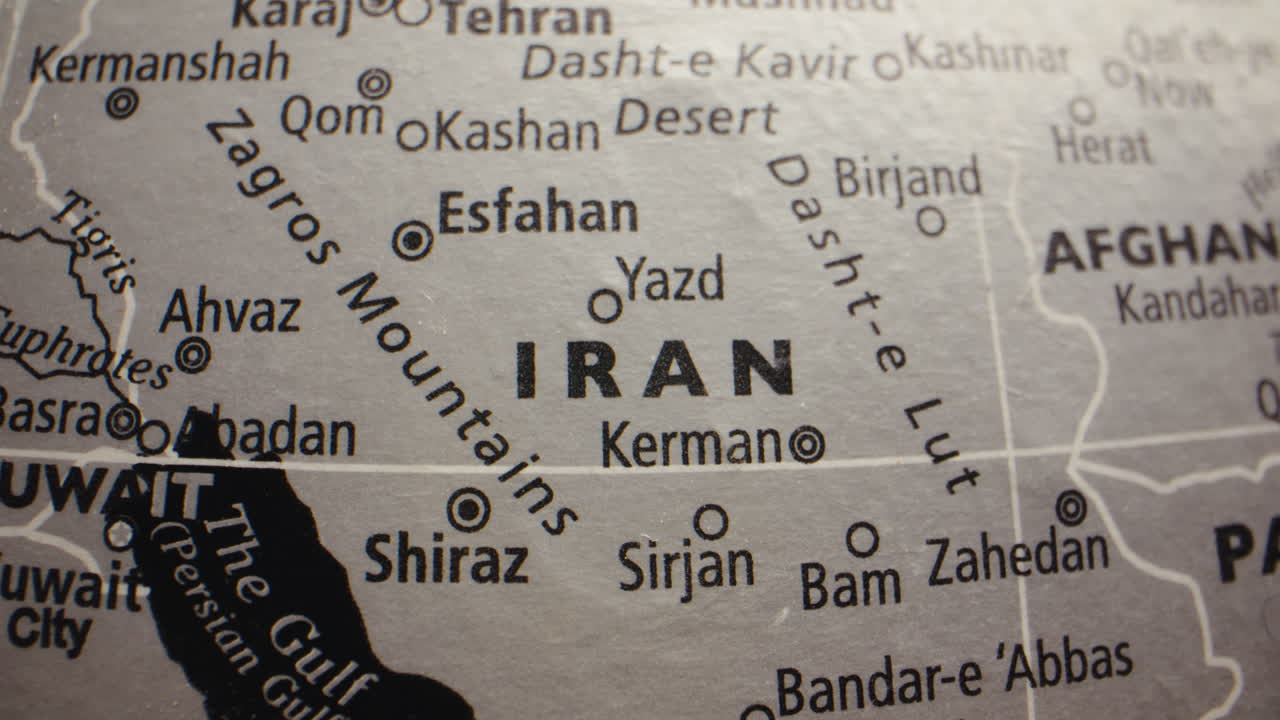 Close-up of a globe showing Iran and surrounding countries