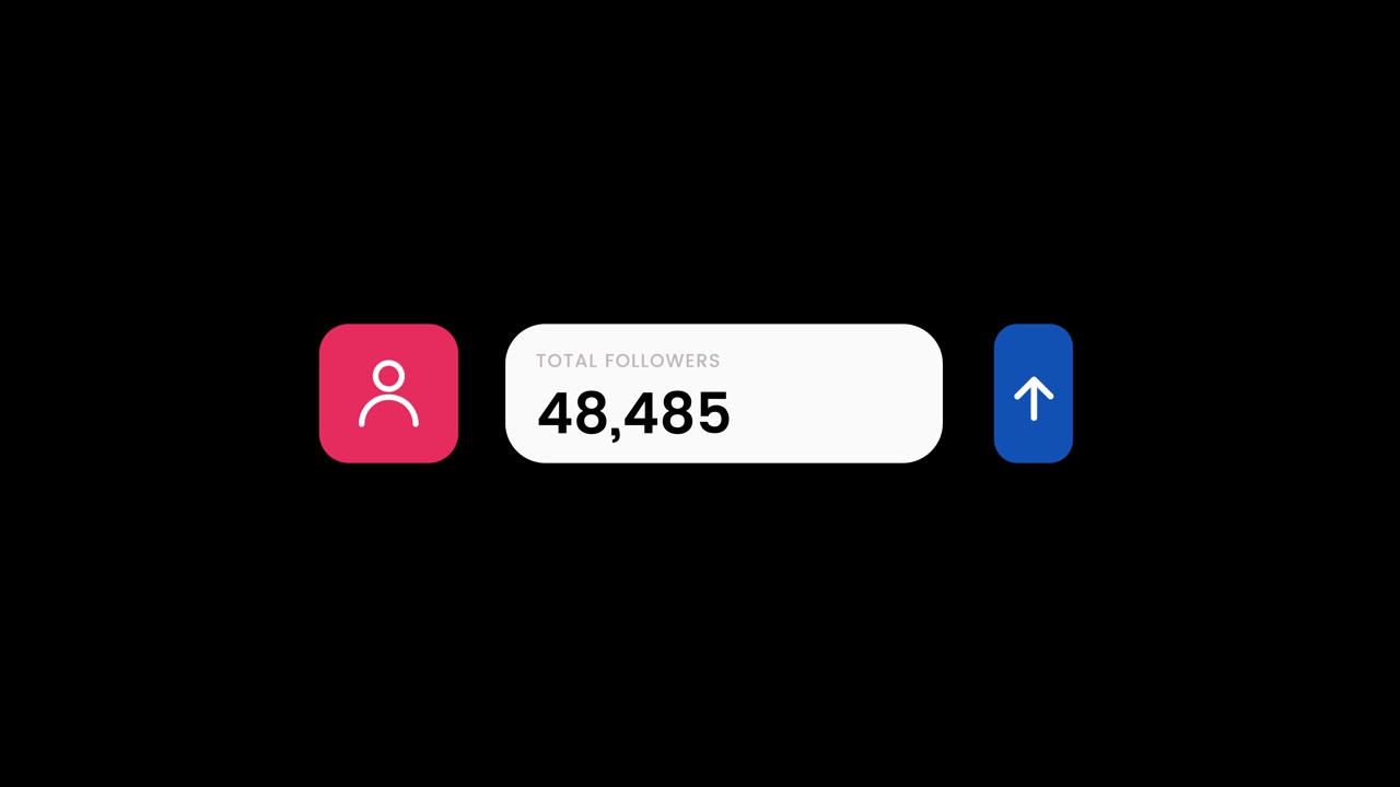 Social media follower counter with rapid number increasing animation isolated on black background