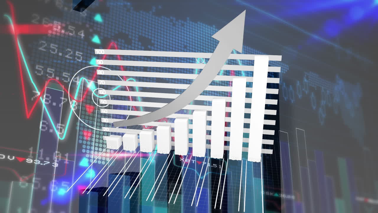 Animación de procesamiento de datos financieros sobre fondo oscuro