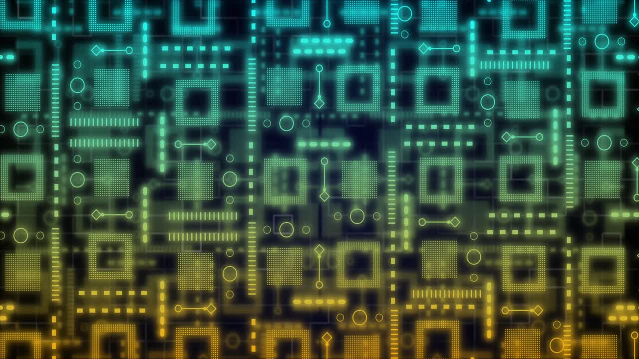 animación de formas que se mueven sobre una red de conexiones