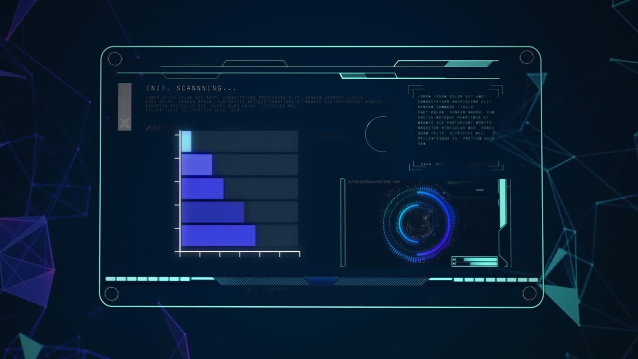 Animation of data processing over network of connections on black background