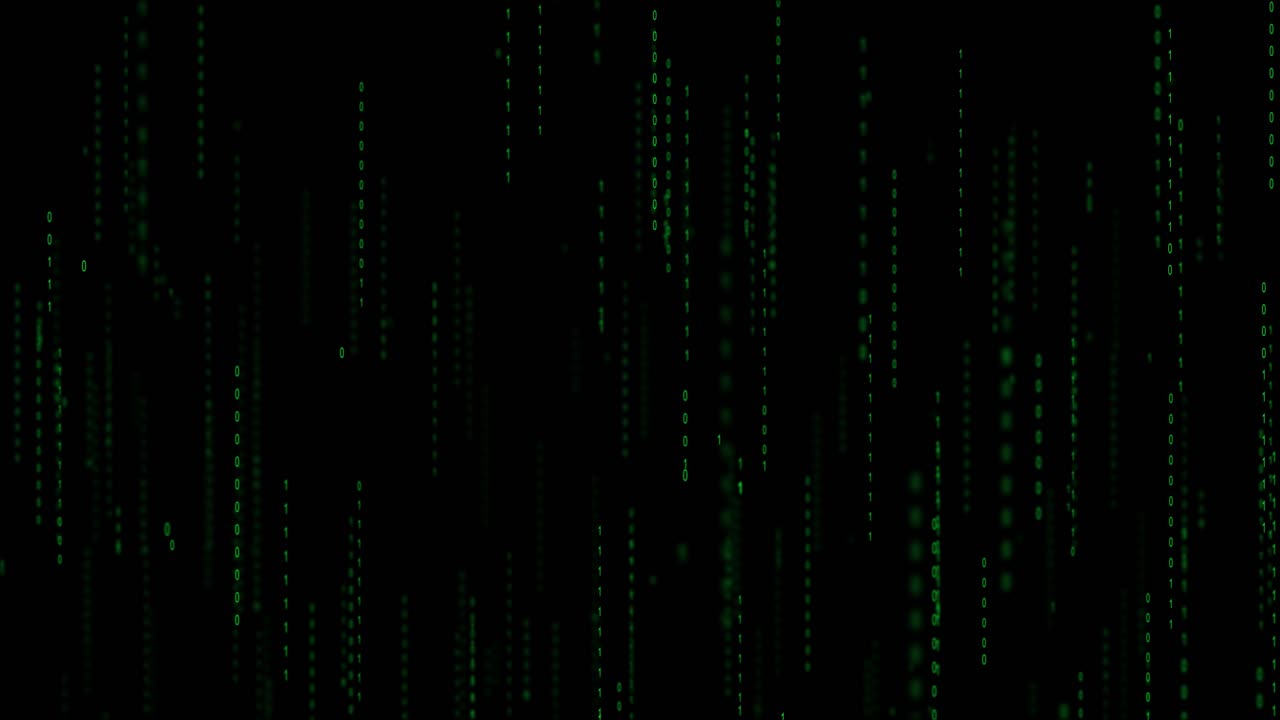 Digital rain of bright green changing numbers on a dark abstract technology background concept of