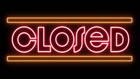 Animation-of-glowing-neon-red-closed-text-with-bars-flickering-on-seamless-loop-on-black-background