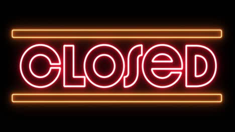 animation of glowing neon red closed text with bars flickering on seamless loop on black background