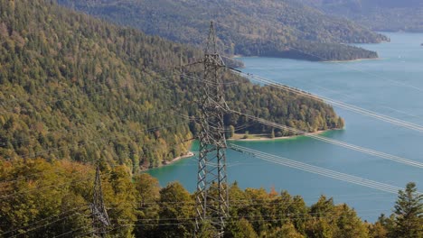 high above the countryside below pylon forms part of energy infrastructure